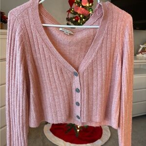 American Eagle Outfitters Dusty Pink Ribbed Cardigan